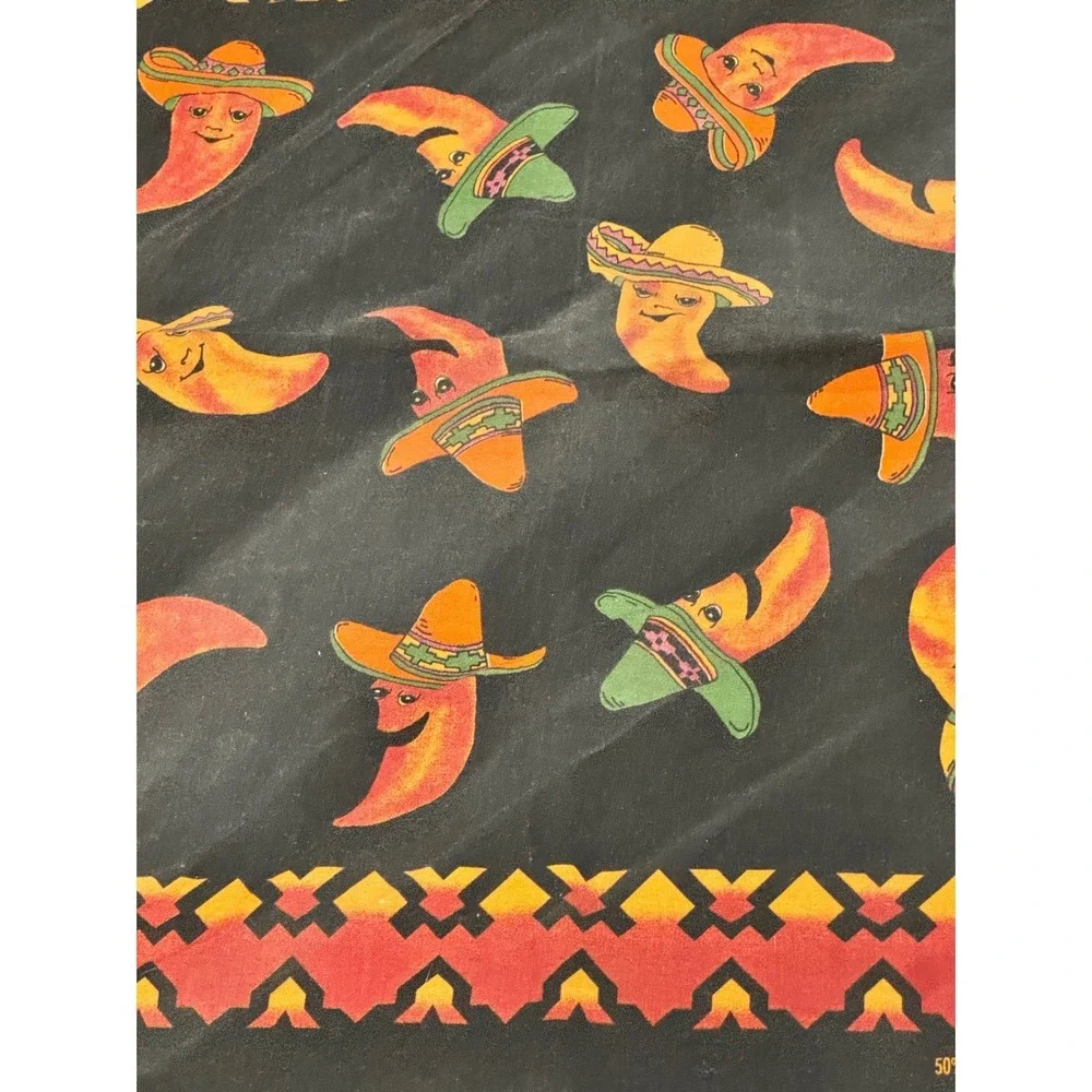 Vintage Hav-A-Hank Chili Pepper 80s Sombrero Bandana Black Red Made in USA 15187